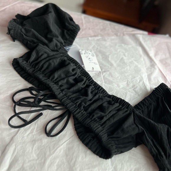 NWT Bittersweet black crop top sz L drawstring peasant puff sleeve topper - Picture 6 of 12